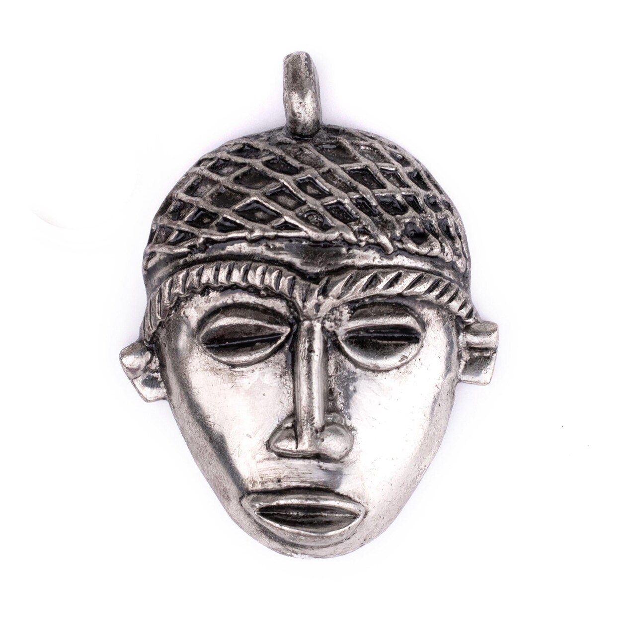 The Bead Chest African Silver Mask Pendant (75x55mm): Genuine West African Mask Design for DIY Jewelry & Necklaces